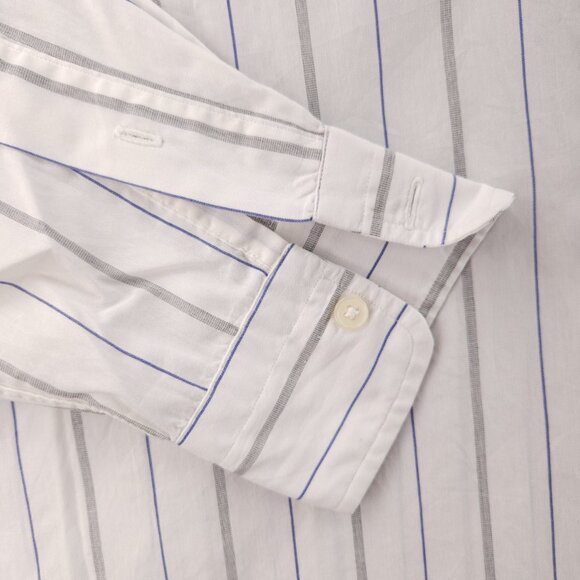 Gitman Bros Lightweight White Gray Blue Cotton Polyester Men 15.5 32 USA Striped - Picture 3 of 16